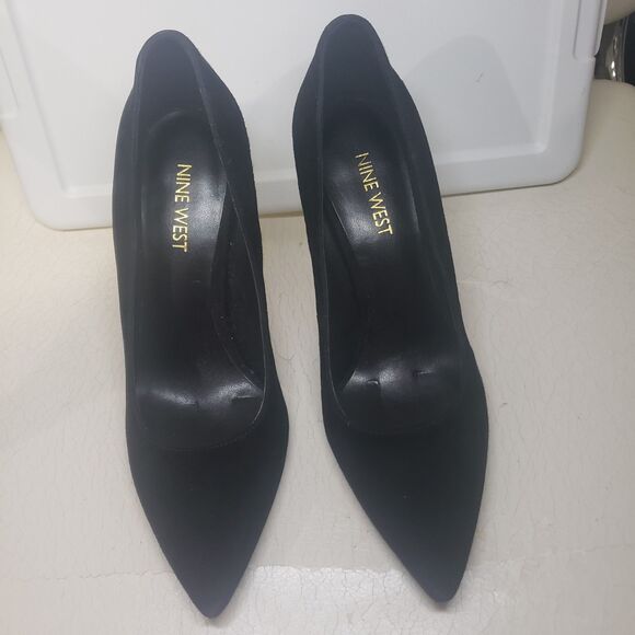 NNIB Nine West Zealand Pointed Gold Block-Heel Suede Pumps 6.5m NEW KKK - Picture 4 of 7